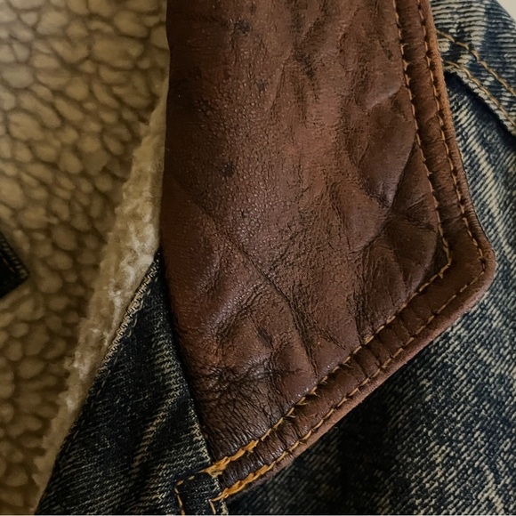 Y2K New Territories Barn Chore Jacket Lambs Leather Sherpa Denim Men’s Large - Picture 5 of 15